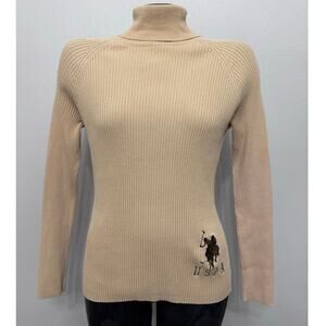 U.S. Polo Assn. Women’s Embroidered Big Pony Ribbed Turtleneck Top Sz L Preppy